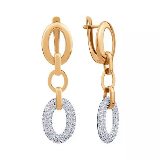 Золотые серьги 585, женские, с фианитом