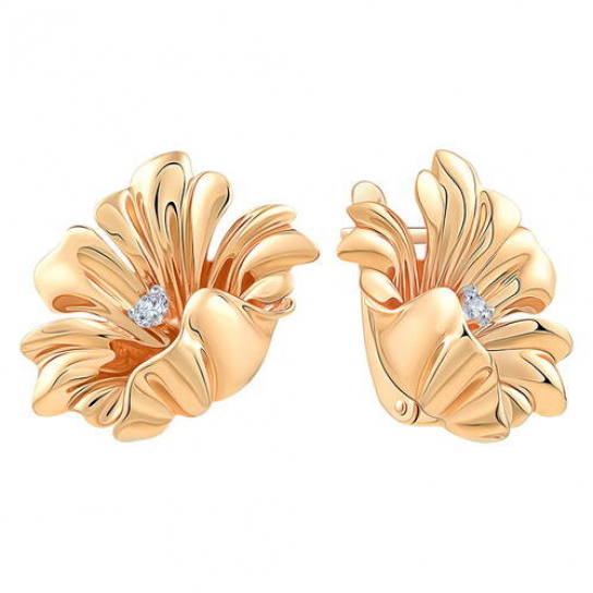 Золотые серьги 585, женские, с фианитом