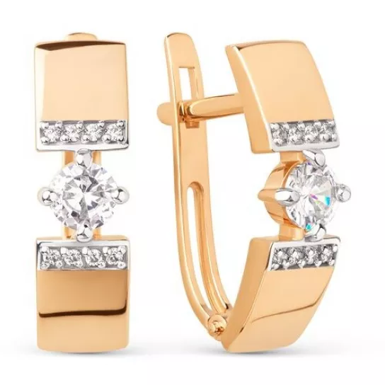 Золотые серьги 585, женские, с фианитом