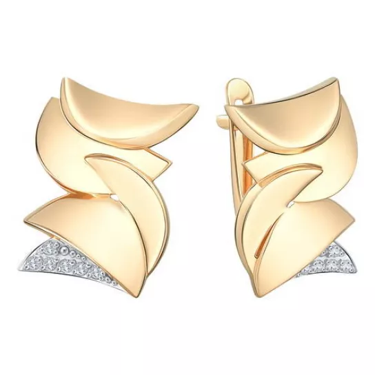 Золотые серьги 585, женские, с фианитом