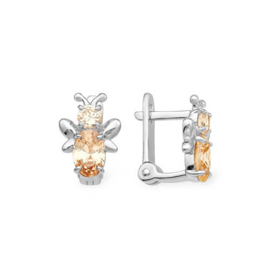 Серьги детские с фианитом из серебра