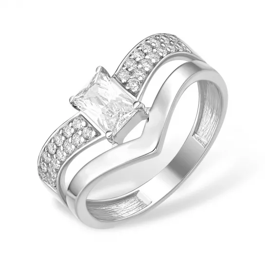 Серебряное кольцо 925, женское, с фианитом, размер 17