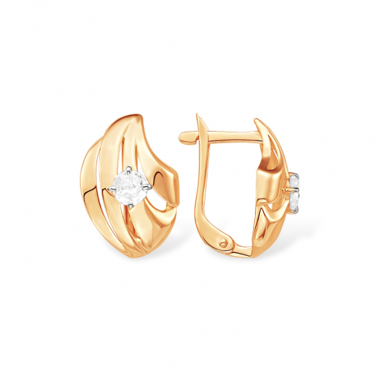 Золотые серьги 585, женские, с фианитом