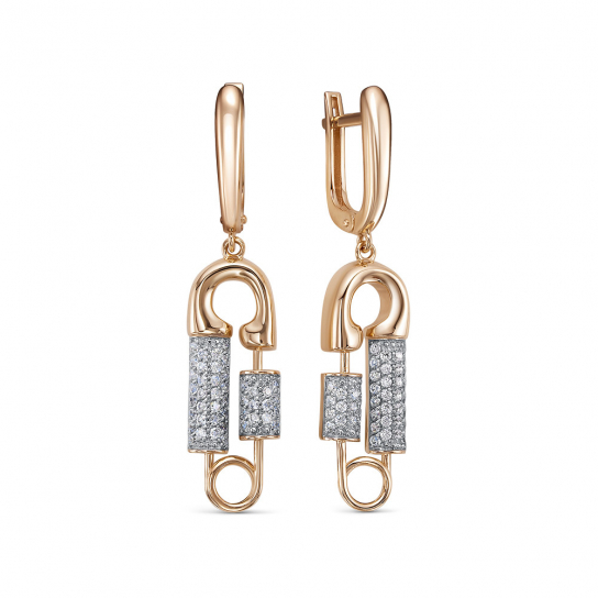 Золотые серьги 585, женские, с фианитом