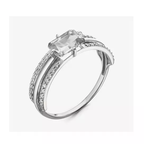 Серебряное кольцо 925, женское, с горным хрусталем и фианитом, размер 18.5