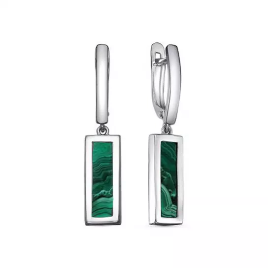 Серебряные серьги 925, женские, с малахитом