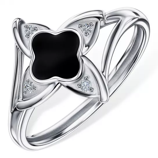 Серебряное кольцо 925, женское, с фианитом и эмалью, размер 18