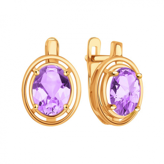 Золотые серьги 585, женские, с аметистом