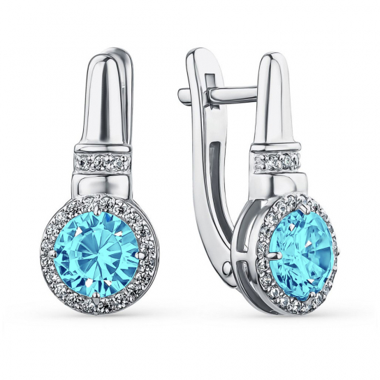Серебряные серьги 925, женские, с фианитом и топазом