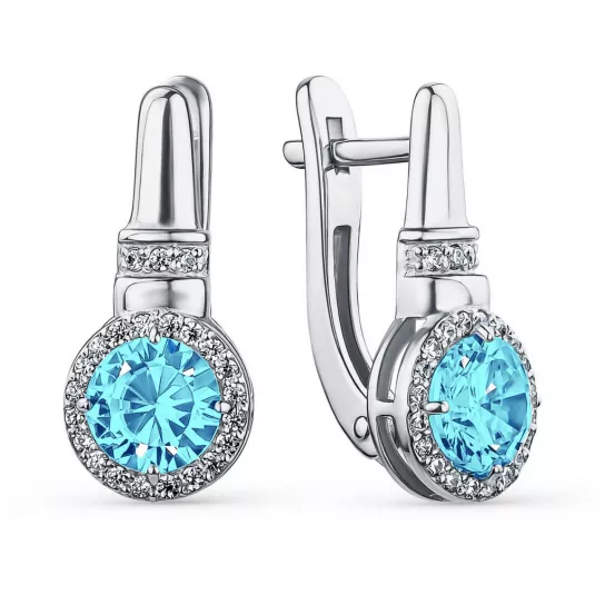 Серебряные серьги 925, женские, с топазом и фианитом