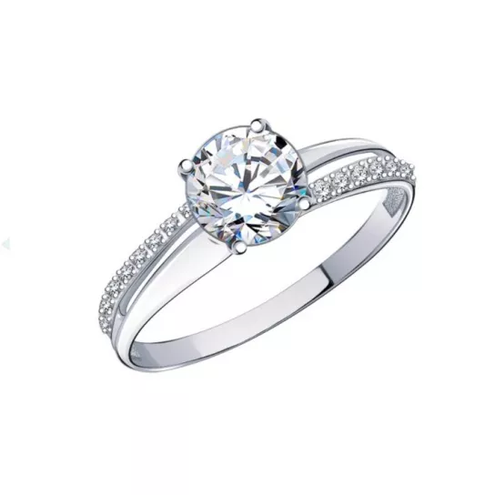 Серебряное кольцо 925, женское, с фианитом, размер 16