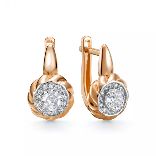 Золотые серьги 585, женские, с фианитом