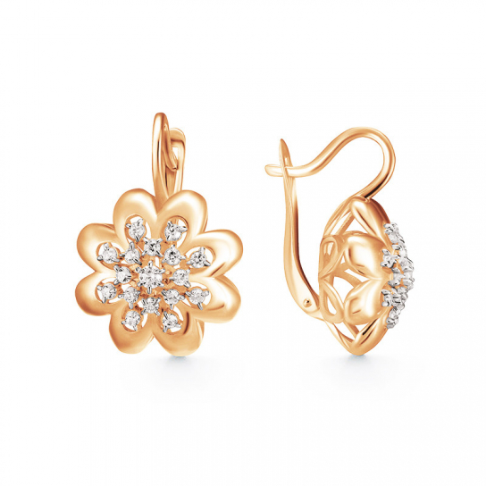 Золотые серьги 585, женские, с фианитом