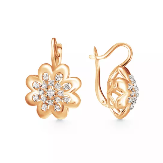 Золотые серьги 585, женские, с фианитом