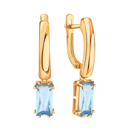 Золотые серьги 585, женские, с топазом