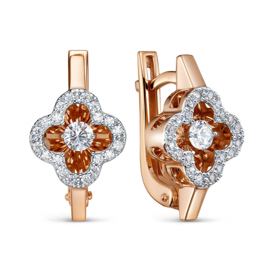 Золотые серьги 585, женские, с фианитом