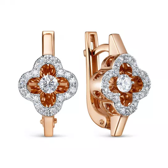 Золотые серьги 585, женские, с фианитом