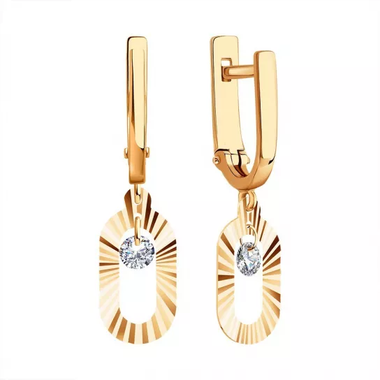 Золотые серьги 585, женские, с фианитом