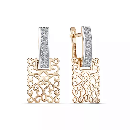 Золотые серьги 585, женские, с фианитом