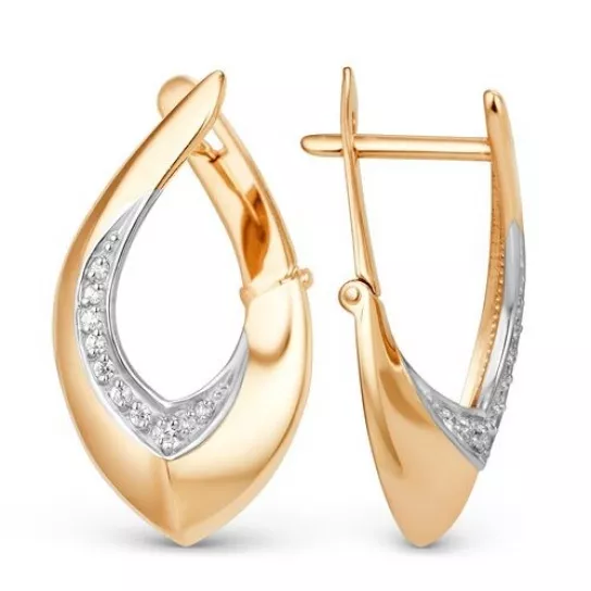 Золотые серьги 585, женские, с фианитом