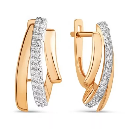 Золотые серьги 585, женские, с фианитом