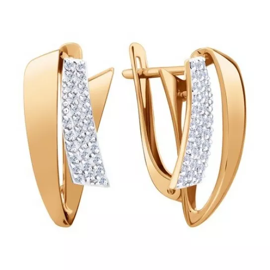 Золотые серьги 585, женские, с фианитом