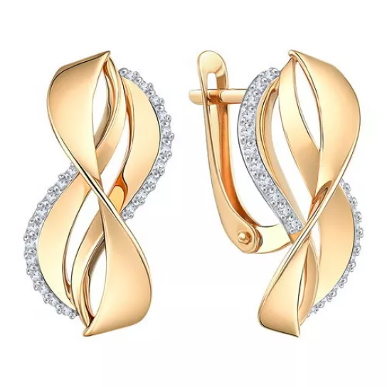 Золотые серьги 585, женские, с фианитом