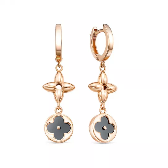 Золотые серьги 585, женские, с ониксом