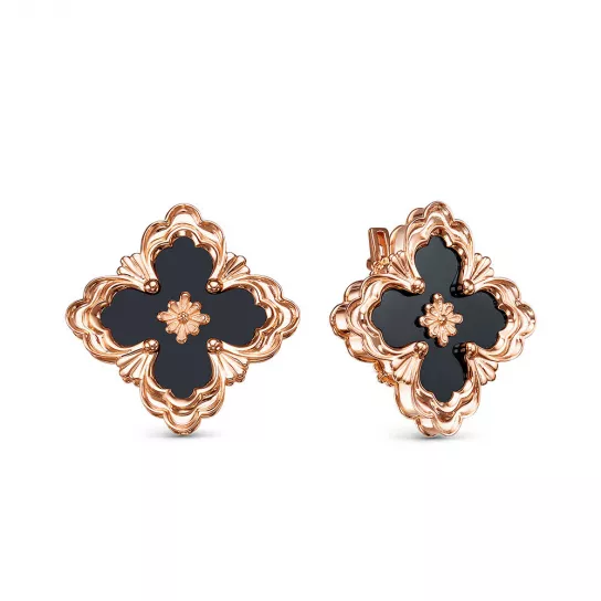Золотые серьги 585, женские, с ониксом