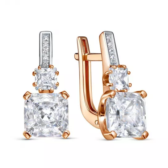 Золотые серьги 585, женские, с фианитом