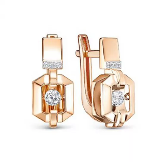 Золотые серьги 585, женские, с фианитом