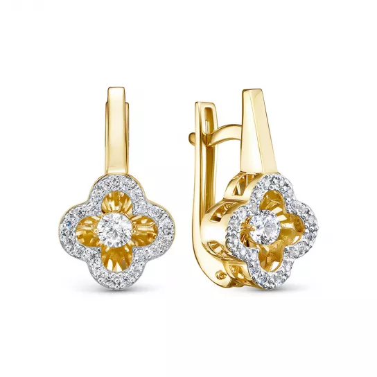 Золотые серьги 585, женские, с фианитом