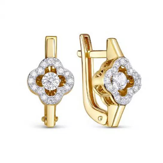 Золотые серьги 585, женские, с фианитом