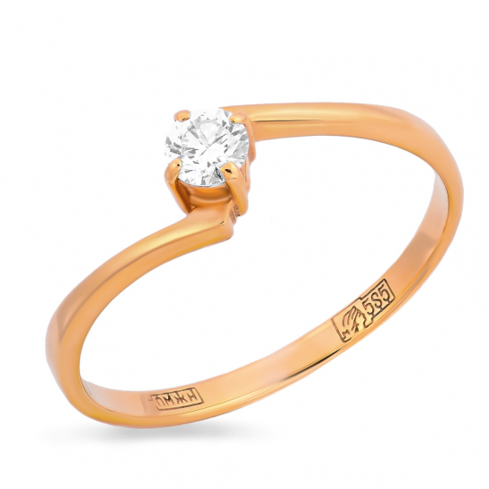 Золотое кольцо 585, женское, с бриллиантом, размер 16.5