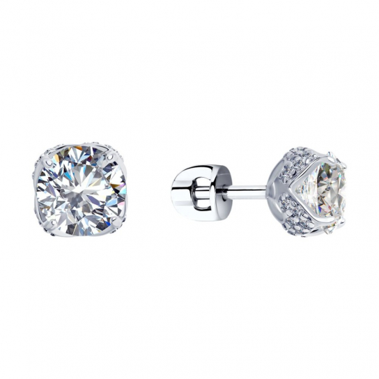 Пусеты с фианитом из серебра