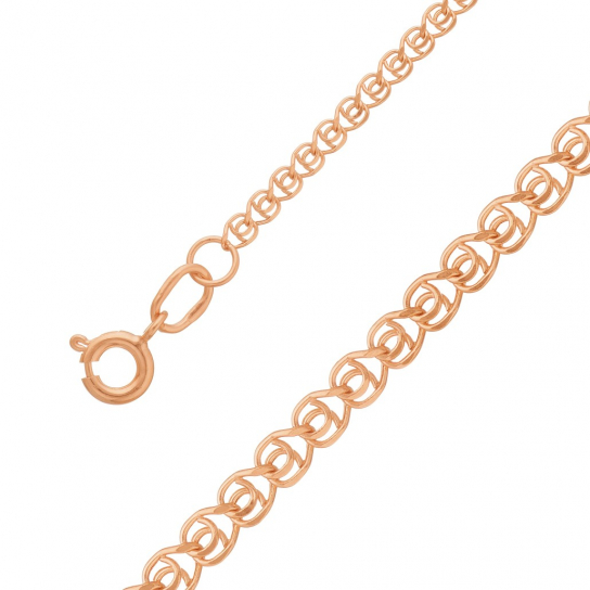 Золотая цепочка 585 на шею, плетение лав, длина 40 см, цвет красное золото