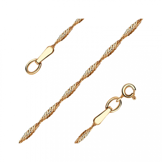 Золотая цепочка 585 на шею, плетение сингапур, длина 50 см, цвет красное золото