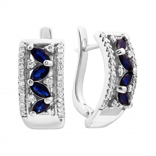 Золотые серьги 585, женские, с бриллиантом и сапфиром