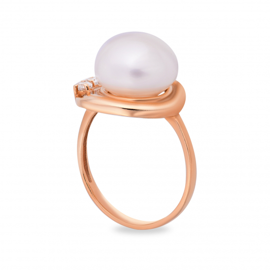 Золотое кольцо 585, женское, с жемчугом и фианитом, размер 18