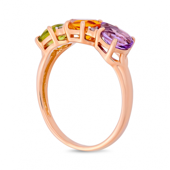 Золотое кольцо 585, женское, с аметистом и цитрином, размер 18