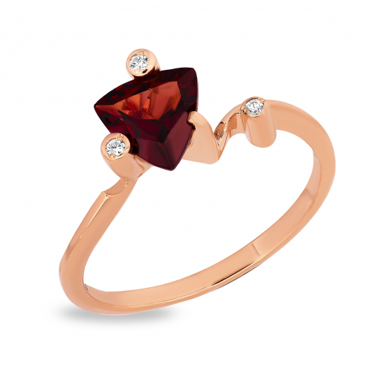 Золотое кольцо 585, женское, с гранатом и фианитом, размер 17.5