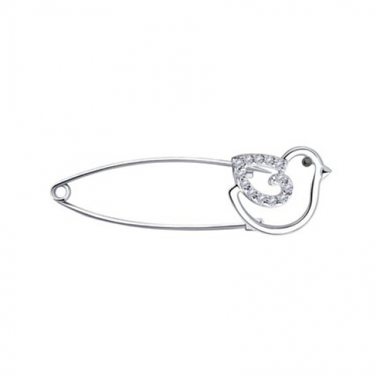 Брошь с фианитом из серебра